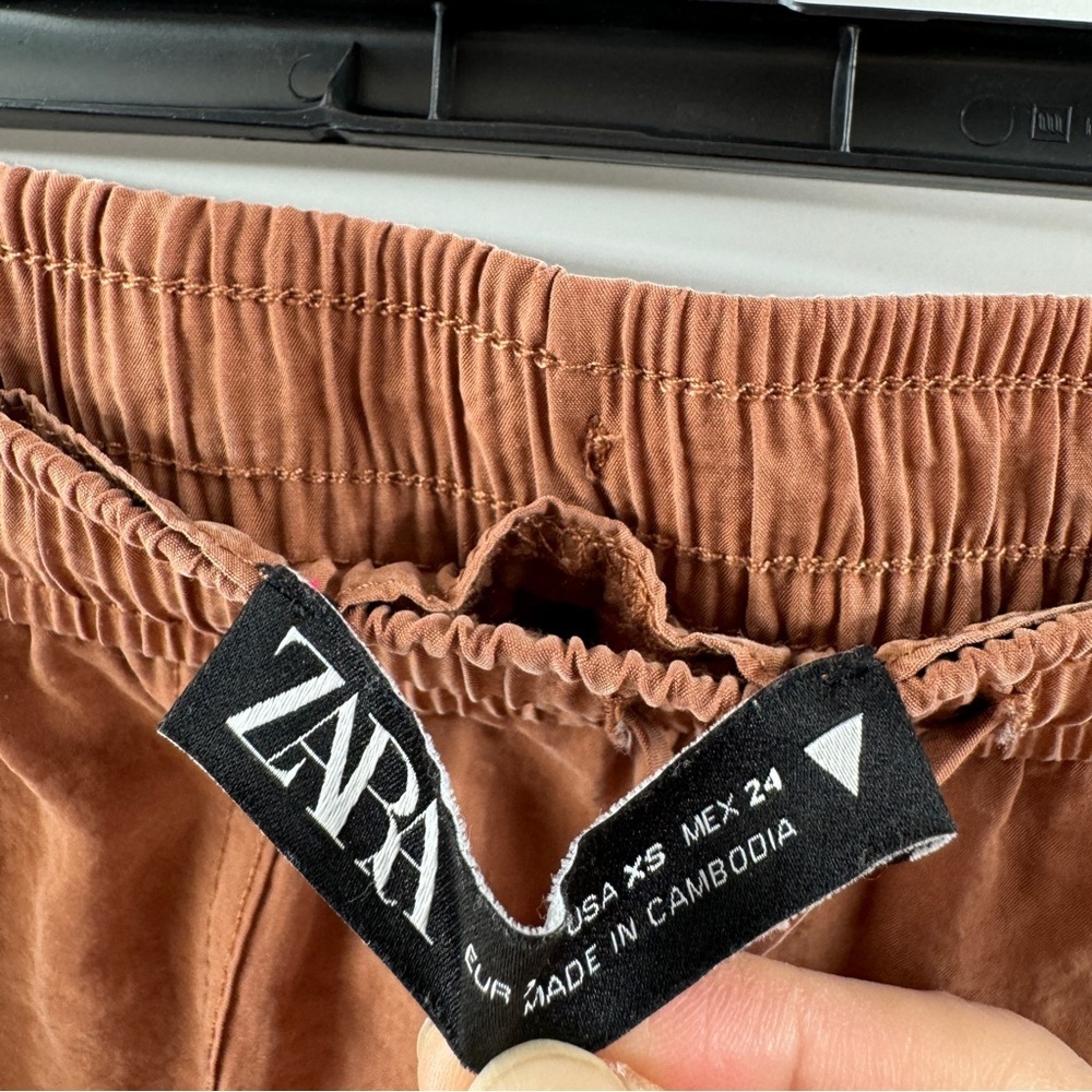 Zara Women’s Rust Drawstring Pants Loose Fit Faux Pocket Detail Size XS - Picture 5 of 8